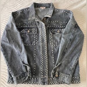 Pearl Detail Denim Jacket - Size Small